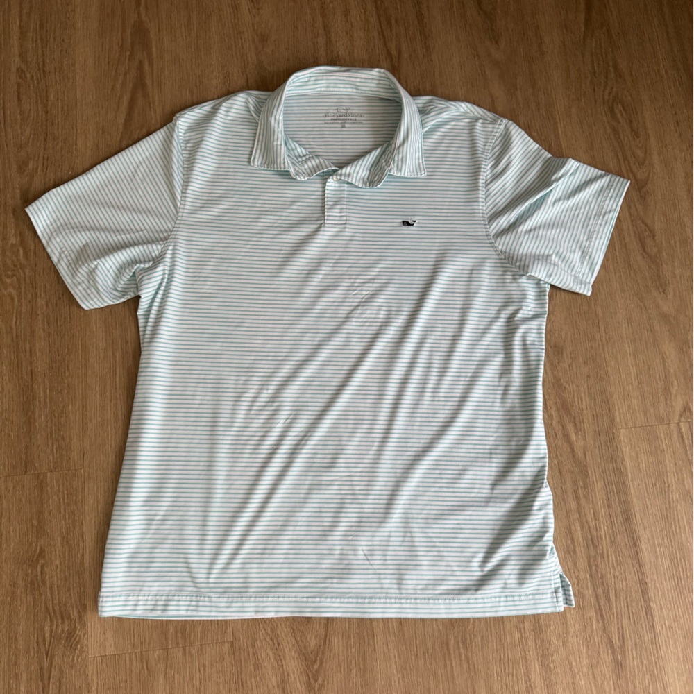 Vineyard Vines Performance Men's Polo Shirt - Light Blue and White Stripes